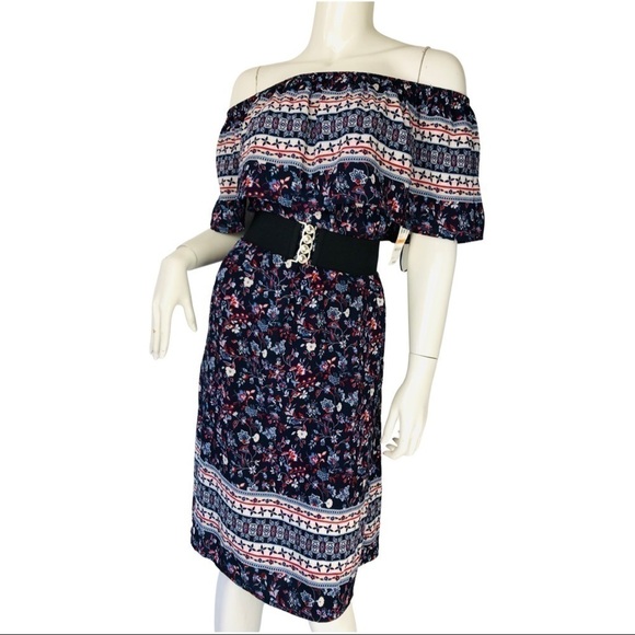 𝅺Style & co boho floral off shoulder dress ruffle - Picture 2 of 7